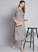 Premium Poly Grey Casual Wear Gota Patti Kurti With Pant